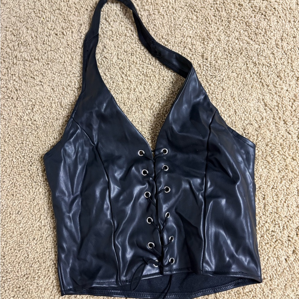 Black Halter Lace-Up Top